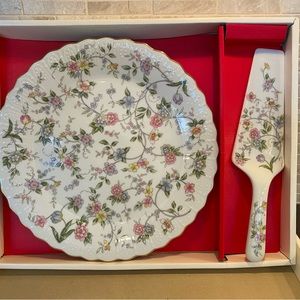 Corona fine China floral serving cake plate set